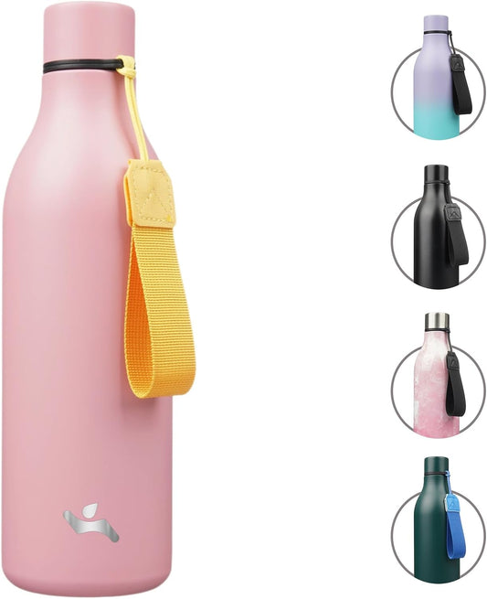 Insulated Water Bottle with Strap,25 oz Double Wall Stainless Steel Vacuum Bottles Metal Water Flask,Light Pink