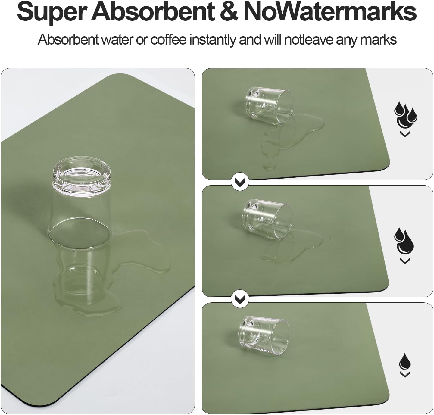 Dish Drying Mat for Kitchen Counter | Coffee Bar Mat for Countertops | Heat Resistant Drainer Mat with Non-slip Rubber Backed | Hide Stain Kitchen Absorbent Draining Mat | Green 18"x28"