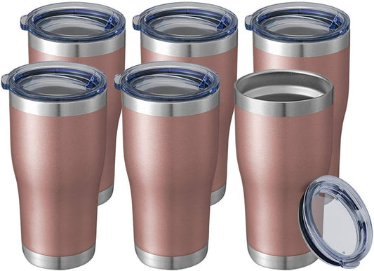 HASLE OUTFITTERS 20 oz Tumbler Bulk, Stainless Steel Tumblers with Lid, Vacuum Insulated Tumbler, Double Wall Tumbler Cup, coffee mugs, Rose Gold, 6 Pack