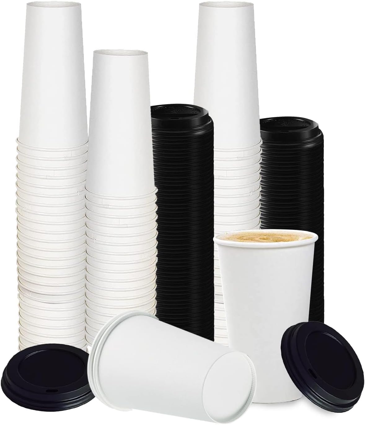 Smygoods White Disposable Paper Coffee Cups with Lids (24 OZ, 50 Count) For Hot Beverages, Tea, Espresso, Cocoa - To Go Drink Containers, Café & Office