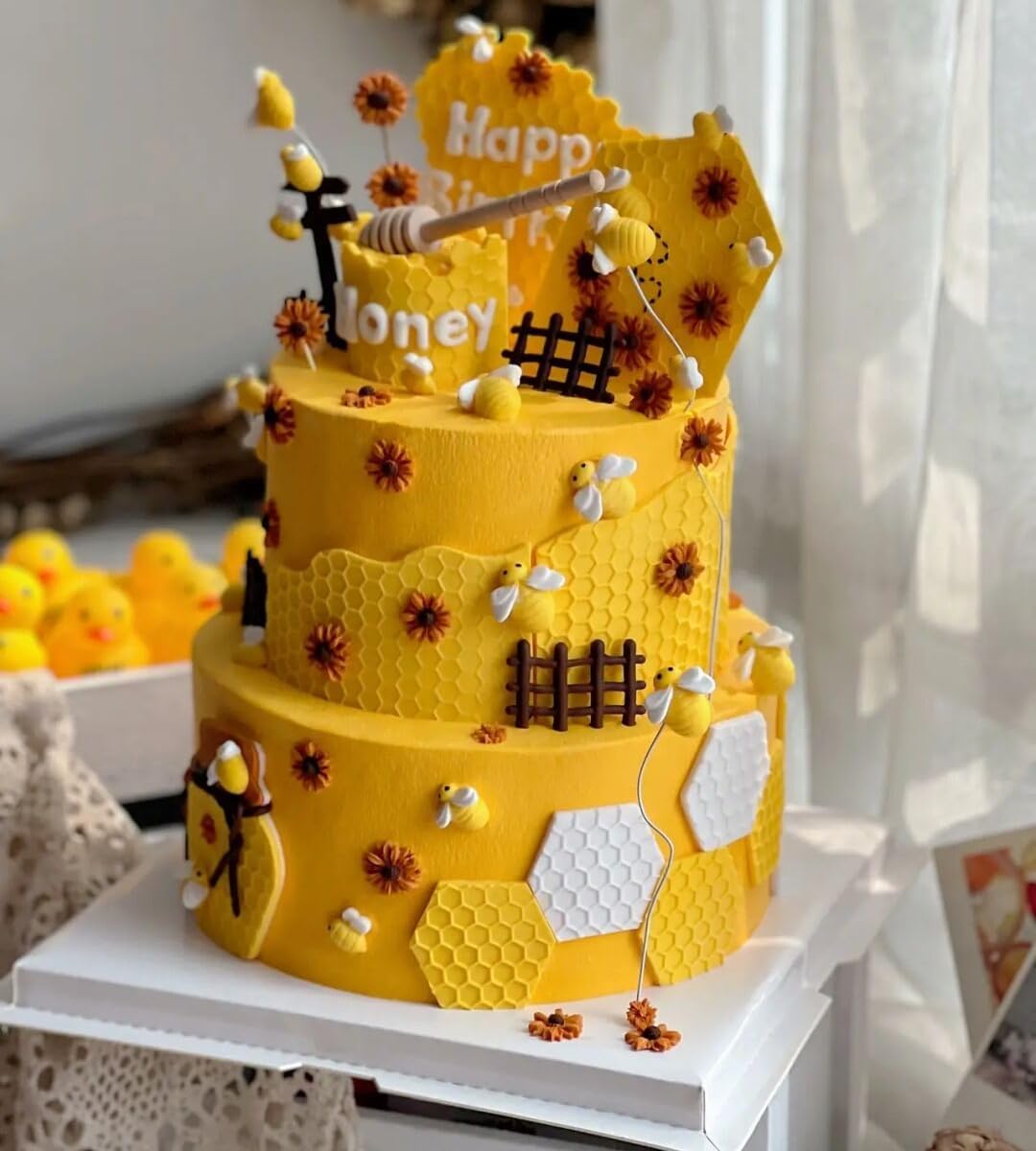 Honeycomb Bee Silicone Molds, Bee Lace Fondant Molds and Embossing Lace Fondant Mold for Cupcake Cake Decorating Sugar Chocolate Candy Baking Mold