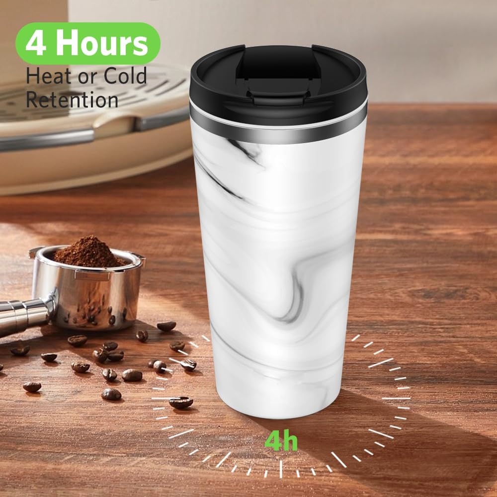 Insulated Coffee Mug with Ceramic Coating, 18oz Travel Mug with Leak-proof Lid, Vacuum Double-wall Tumbler, Stainless Steel Thermal Cup for Tea, Hot Cocoa, Cold Beverage, Ice Drinks