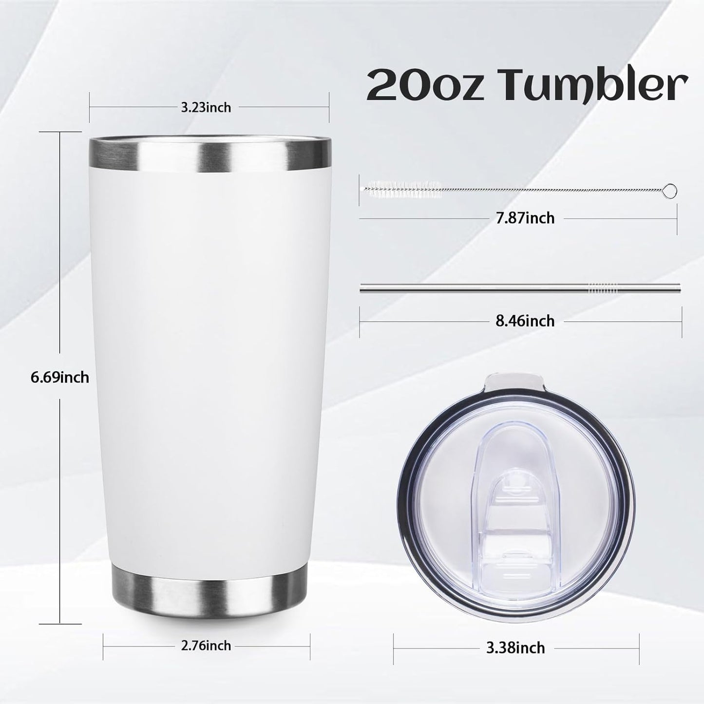 20oz Tumbler Bulk with Lid and Straw, Stainless Steel Double Wall Vacuum Insulated Travel Mug, Powder Coated Coffee Cups for Hot and Cold Drinks,Funny Gifts for Women Men(White,4)