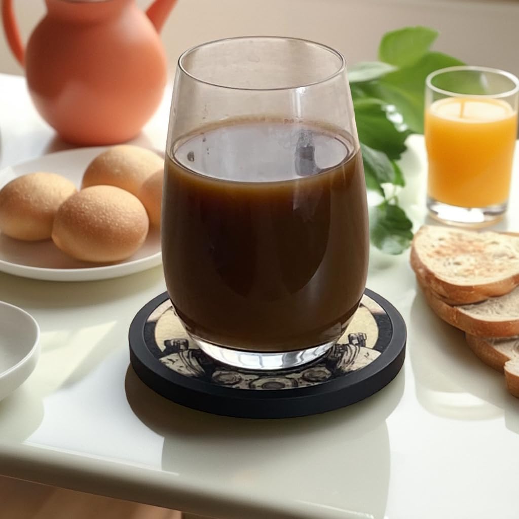 Absorbent Coasters for Drinks with Holder - 6packs, Silicone Coaster with Soft Felt Insert (4.3 inch Coasters with 4.5 inch Holder, Dual-Sided Space -Themed Patterns)