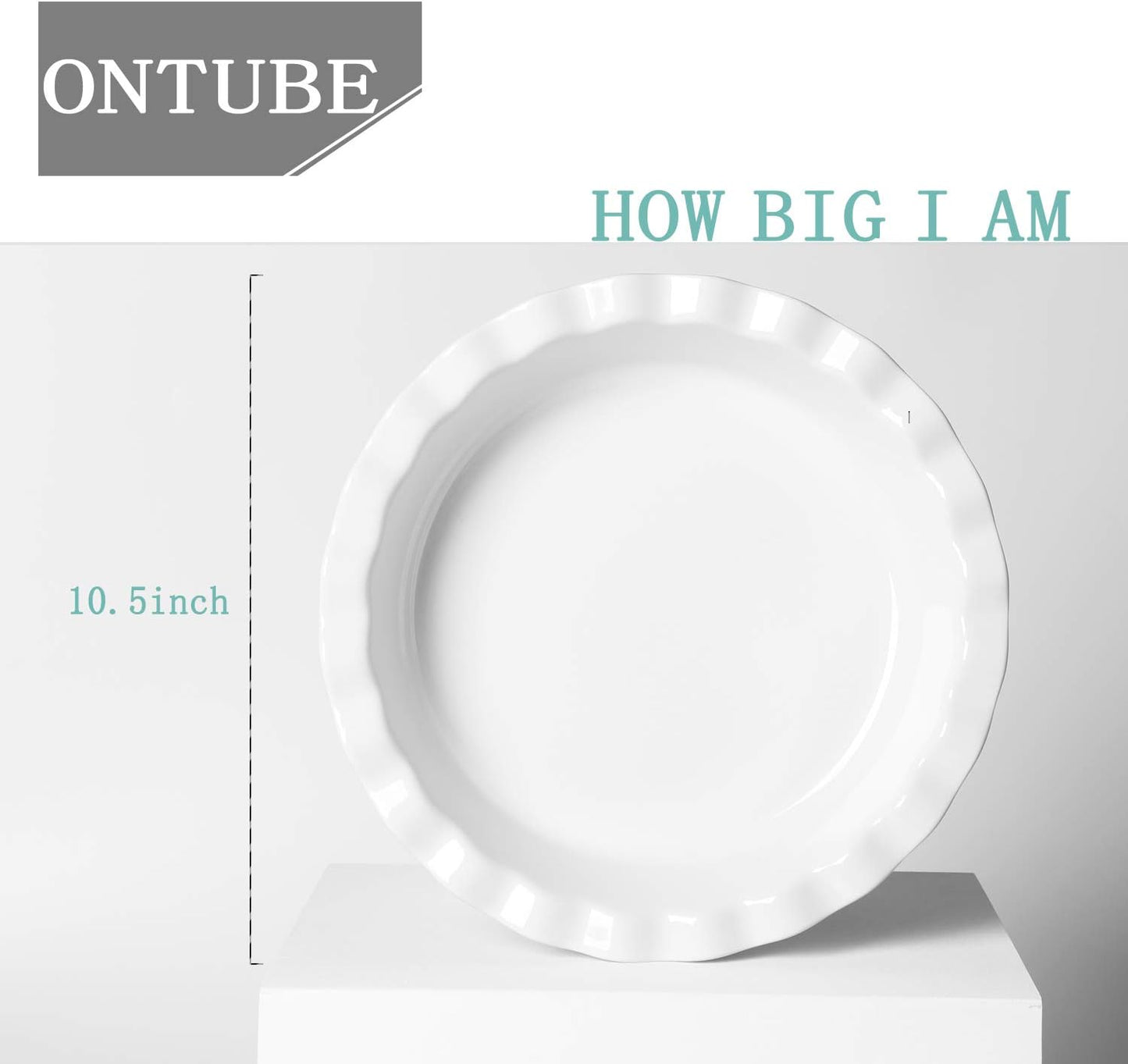 ONTUBE 10.5-Inch Deep Pie Pans 50oz, Ceramic Large Round Pie Tins for Baking, (White 2 Pieces)