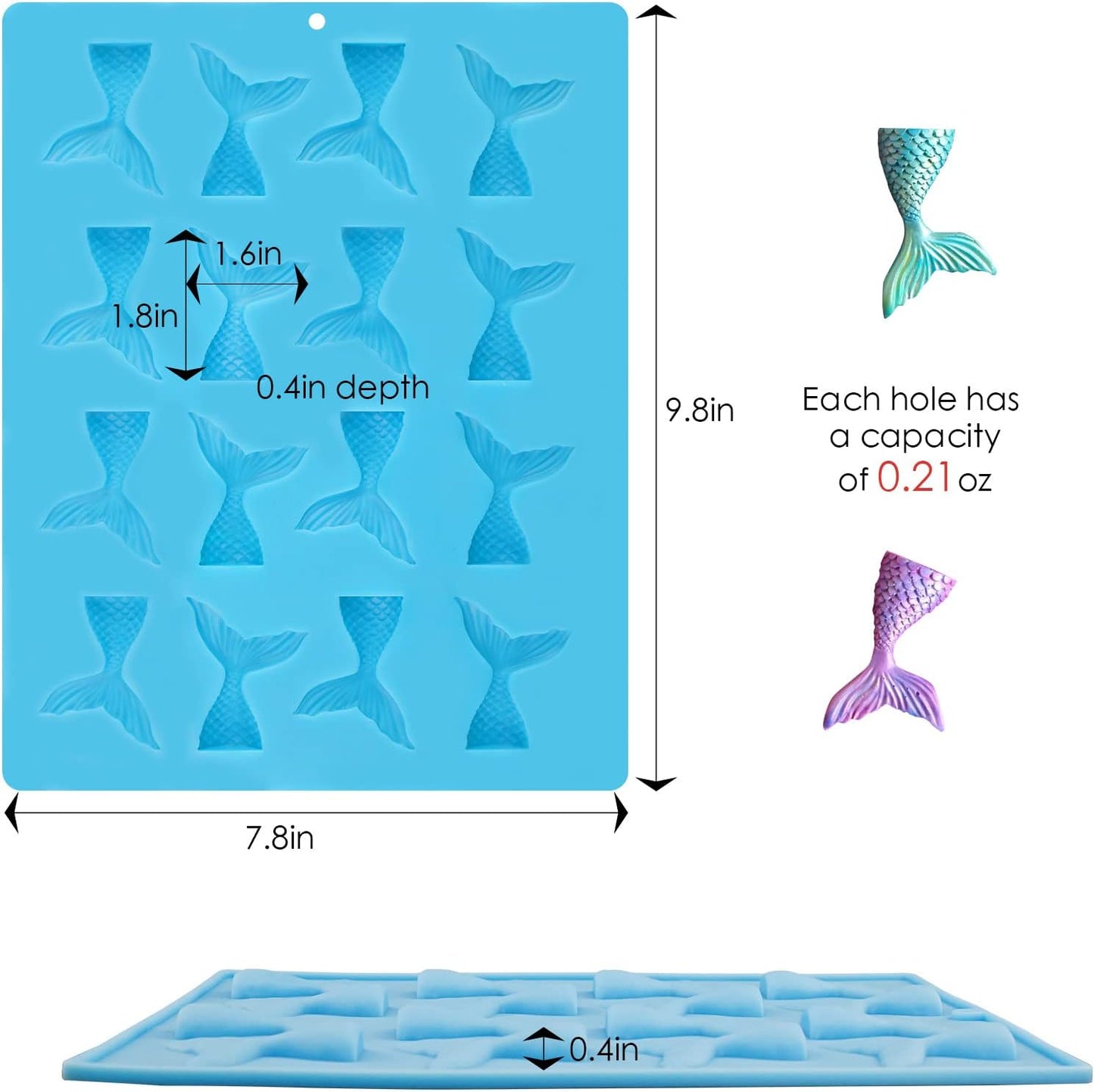 Sakolla 16 Cavity Mermaid Tails Silicone Molds, Mermaid Molds for Chocolate, Fondant, Cake Decoration, Cupcake Toppers, Resin, Soap, Candy, Gumpaste