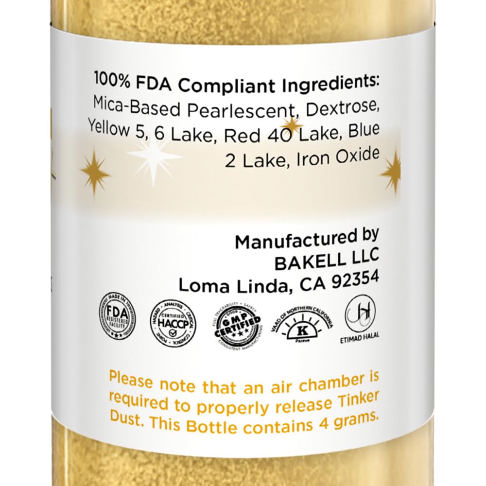 Bakell - Gold Tinker Dust (4g, 1x Mini Spray Pump) Edible Glitter for Food, Desserts, and Beverages!