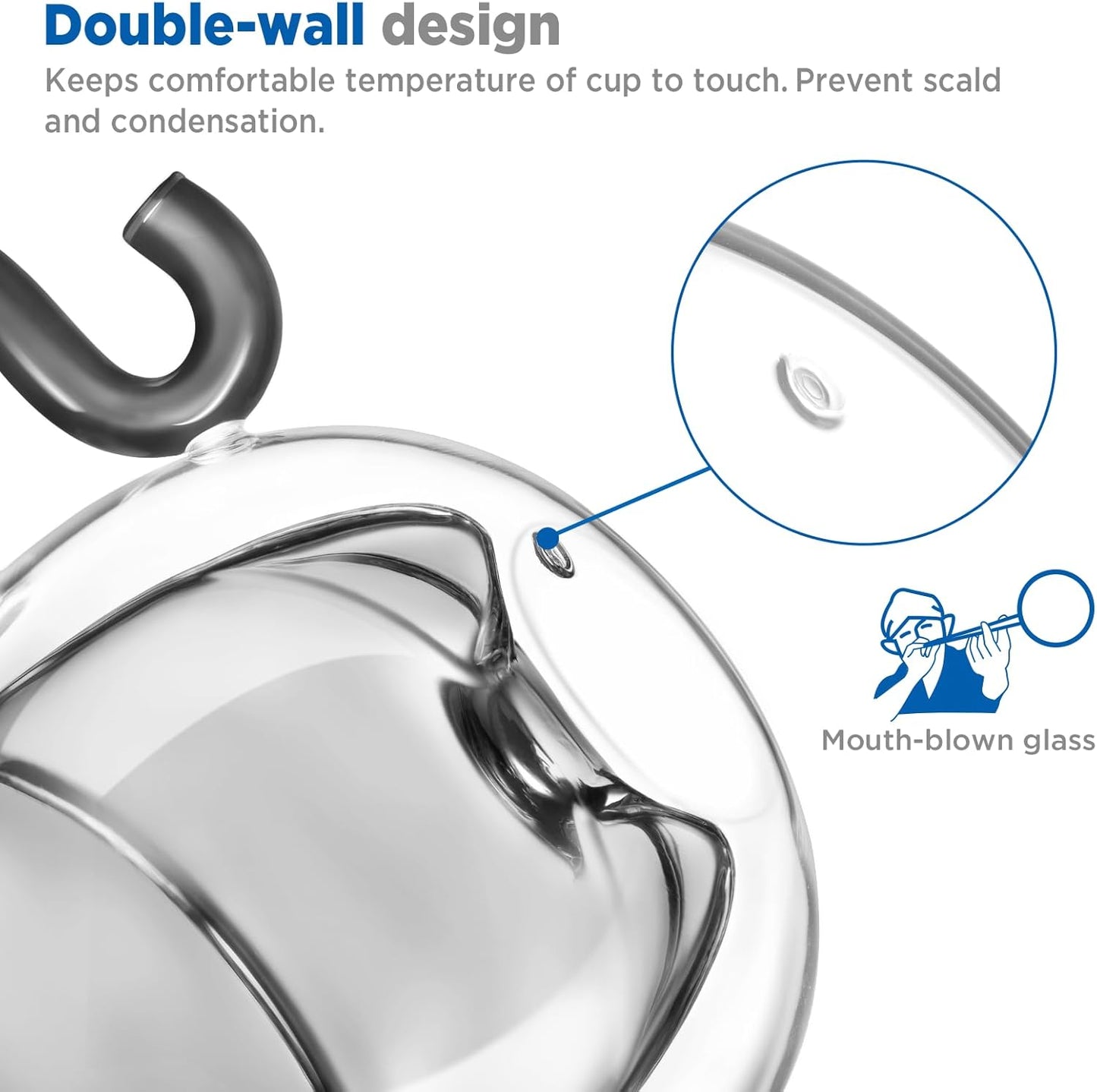 ecooe 4.4 Oz Black Cute Cat Double Wall Glasses Espresso Cups Set of 2, Demitasse Cups, Espresso Shots Coffee Cups Birthday Christmas Gifts for Women,Men, Mum, Kids, 130 ml (full capacity)