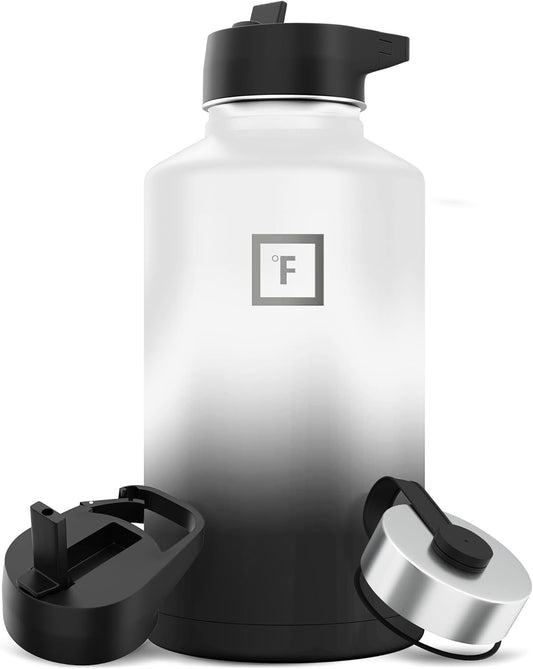 IRON °FLASK Camping & Hiking Hydration Flask with 3 Lids - Stainless Steel, Double Walled & Vacuum Insulated Water Bottle - Leak Proof & BPA Free (Day & Night, Straw - 64 oz)