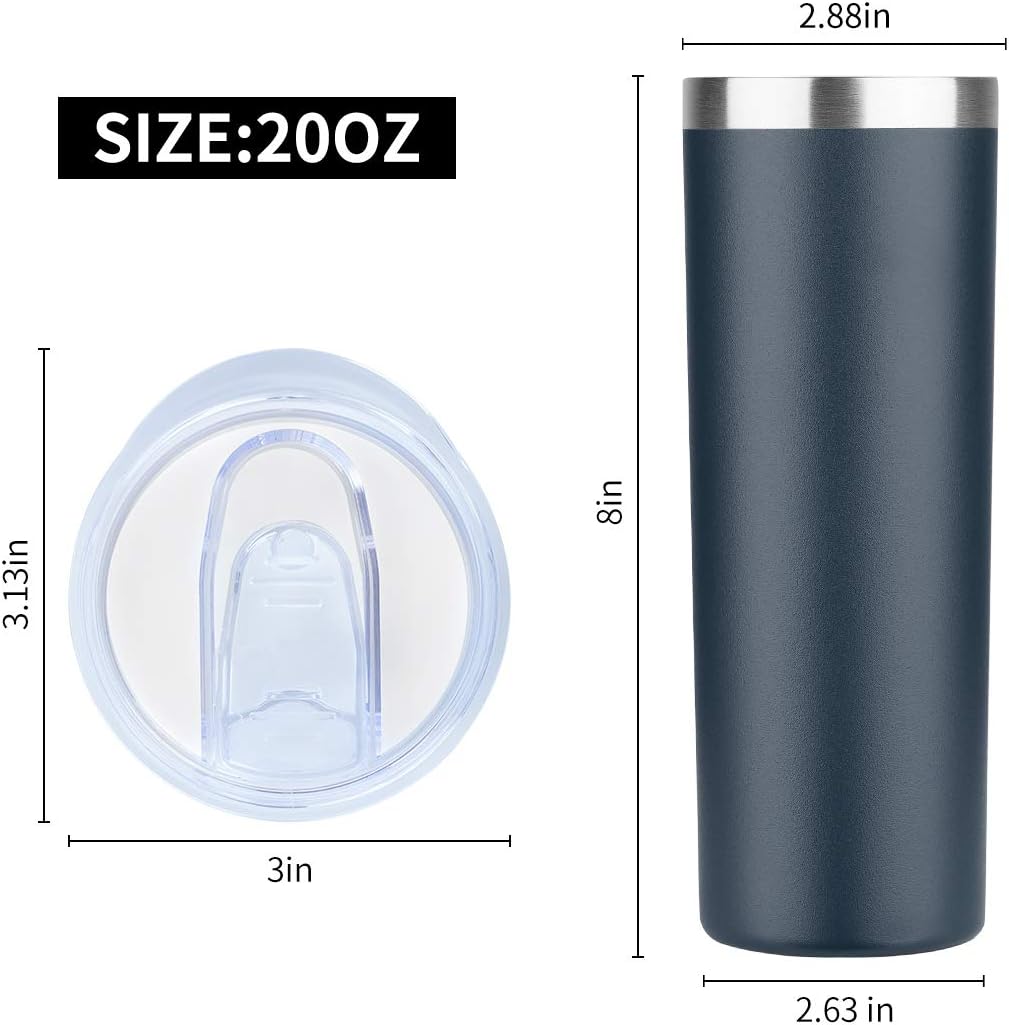 HASLE OUTFITTERS 20 oz Skinny Tumbler, Stainless Steel Insulated Slim Tumbler with Lid, Reusable Double Wall Travel Coffee Mug, Durable Powder Coated Travel Water Cup(Navy, 1)