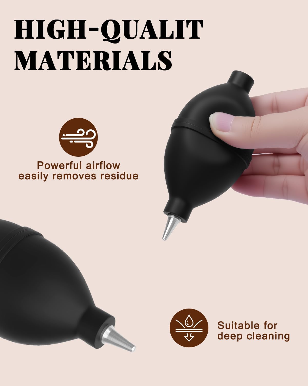 Espresso Brush Kit – Coffee Grinder Brush With Ebony Wood Boar Bristles & Lanyard, Black Rubber Air Blower Nozzle, Compatible With Espresso Machines, Coffee Grinders