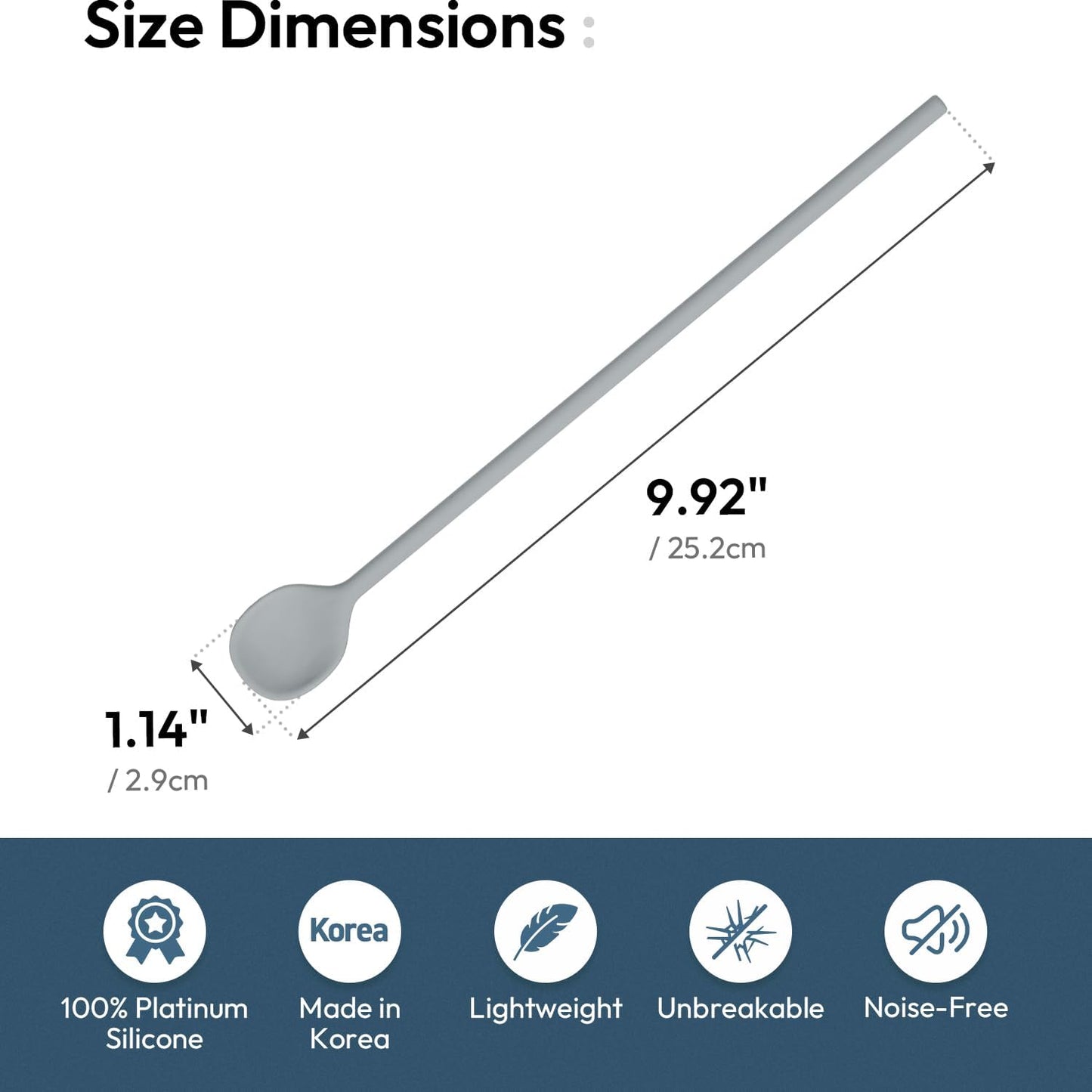 2Pcs Carrotez 9.9" Silicone coffee stirrer, Long Coffee Spoon, Reusable Iced Tea Spoon, Multipurpose Beverage Stirring Stick - Grey