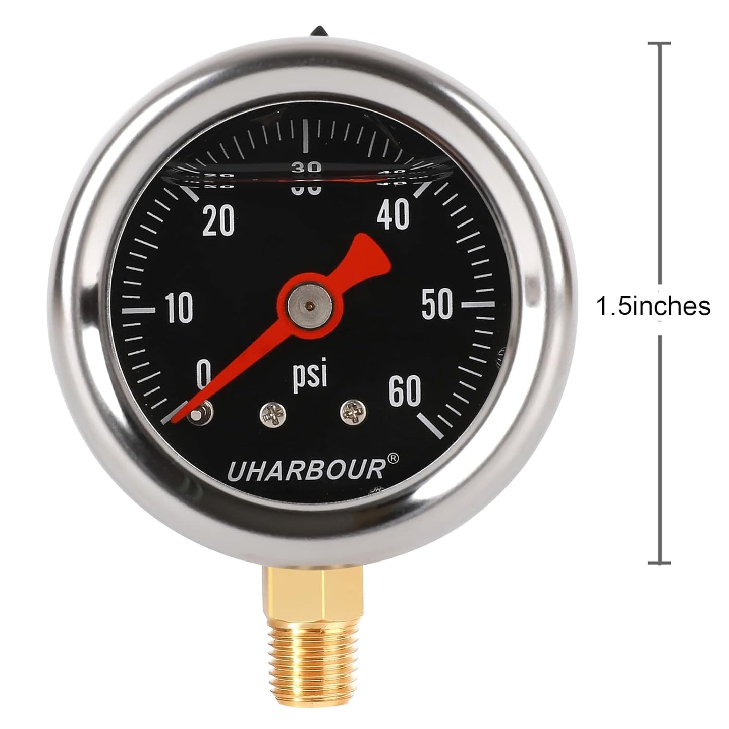Glycerin Filled Pressure Gauge with 304 Stainless Steel Case, 1-1/2" Black Dial, 0-60Psi, High Accuracy, 1/8" NPT Center Bottom Mount……