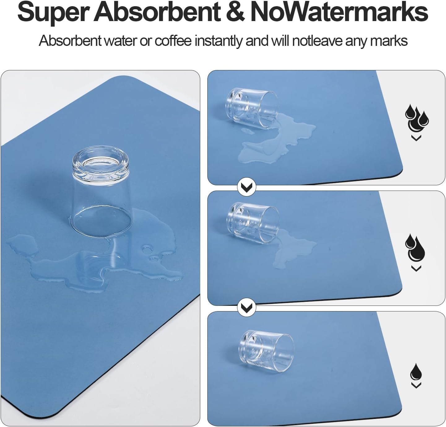 Dish Drying Mat for Kitchen Counter | Coffee Bar Mat for Countertops | Heat Resistant Drainer Mat with Non-slip Rubber Backed | Hide Stain Kitchen Absorbent Draining Mat | Blue 18"x24"