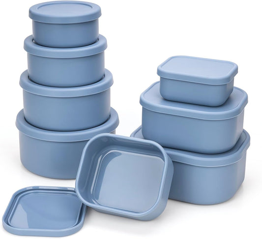 100% Silicone Food Storage Containers with Lids, 8 Pack, 10oz to 51oz, Reusable Leakproof Nesting & Stackable Silicone Bento Lunch Box, Microwave Freezer Dishwasher Oven Safe, BPA Free, Slate Blue