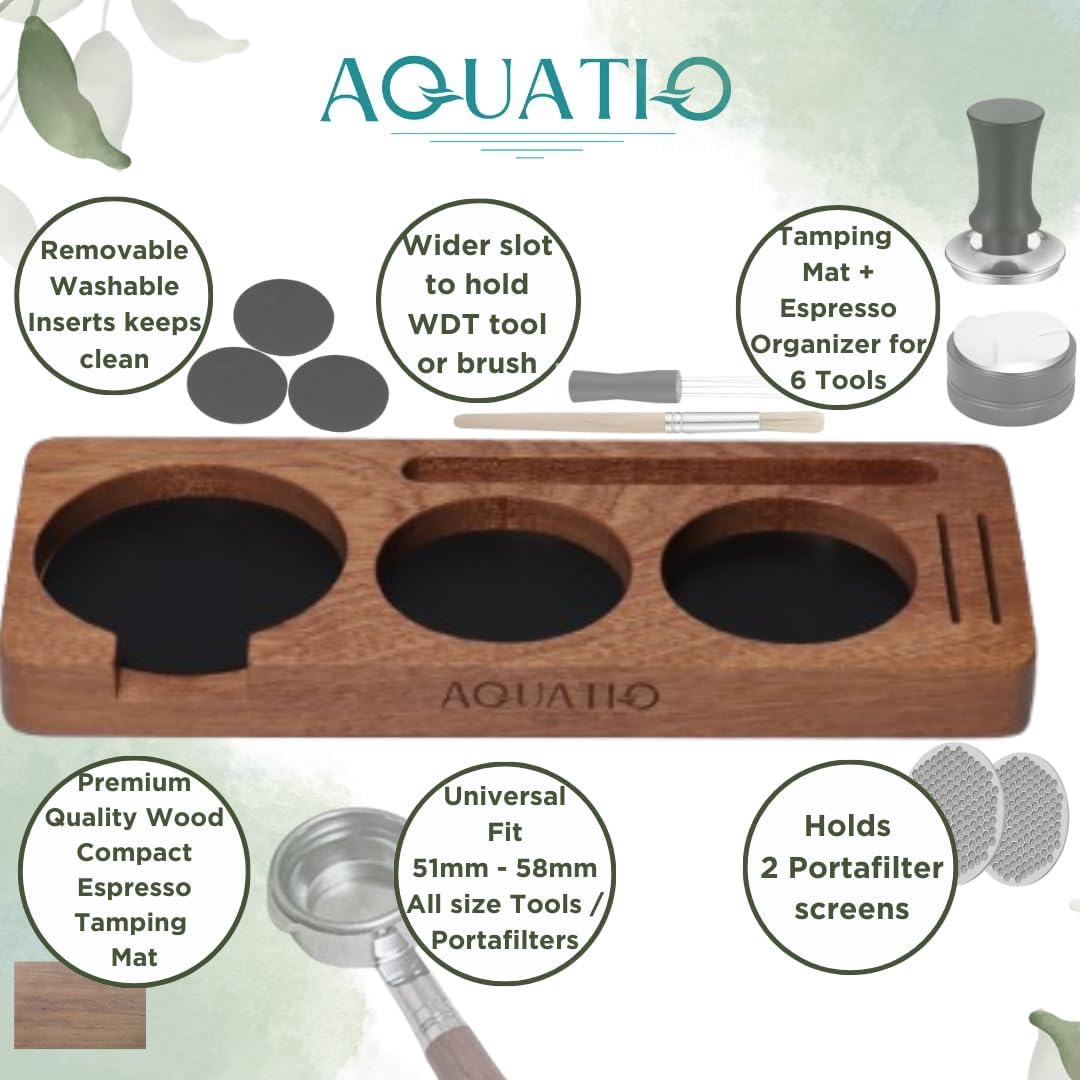 51-58 mm Compact Espresso Tamping Mat - Wooden Coffee Tamping Station - Espresso Accessories for Baristas