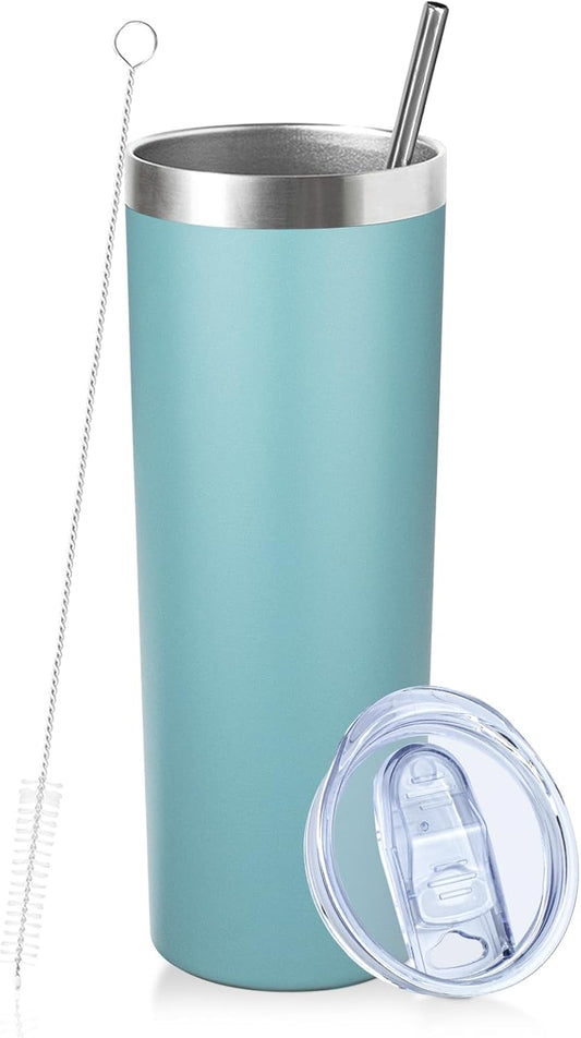 20 oz Skinny Tumbler with Lid and Straw,Stainless Steel Vacuum Insulated Tumbler Cup Double Wall Leak-proof Coffee Mug,Travel Thermal Water Tumbler for Home,Office,Outdoor (Glacier blue,1)