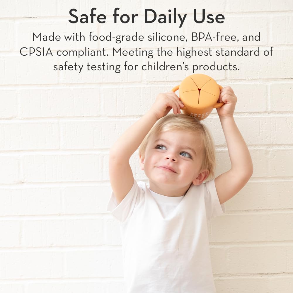 Bella Tunno Happy Snacker – Spill Proof Snack Cups for Toddlers and Babies, Snack Containers Made from Silicone BPA Free, Soft Opening & Removable Lid (Sir Snacks A lot)