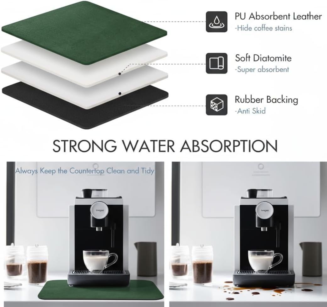 Dish Drying Mat Super Absorbent – 16" x 18" Coffee Mat for Countertops – Non-Slip Drying Mat for Kitchen Counter – Easy to Clean Water Absorbent Mat – Large Dish Drying Mats (Brown)