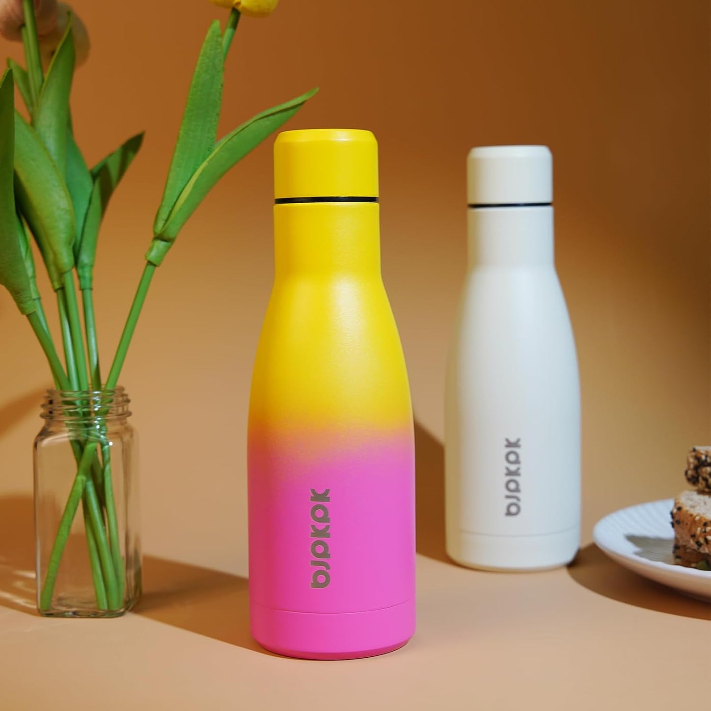 BJPKPK 12oz Water Bottles Stainless Steel Double Wall Vacuum Insulated Small Water Bottles for Travel,Rainbow