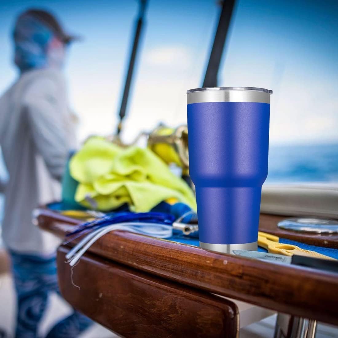 DOMICARE 30oz Tumbler Bulk with Lid and Straw, Double Wall Travel Coffee Mug, Insulated Vacuum Stainless Steel Tumblers, Powder Coated Tumbler Cup (Dark Blue, 8)