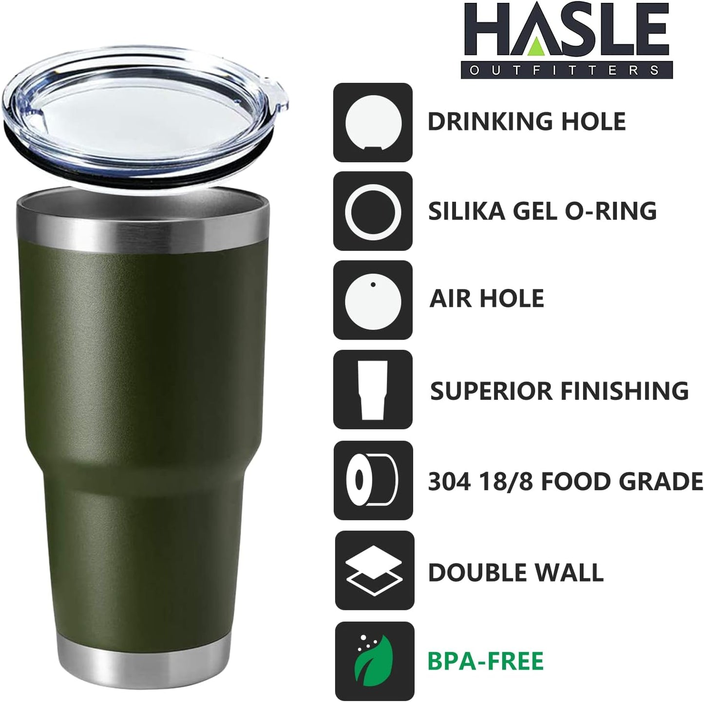 HASLE OUTFITTERS 30oz Stainless Steel Tumbler, Double Wall Vacuum Insulated Travel Mug Tumbler, Durable Insulated Coffee Mug, Gift Box Set (Amey Green, 8)