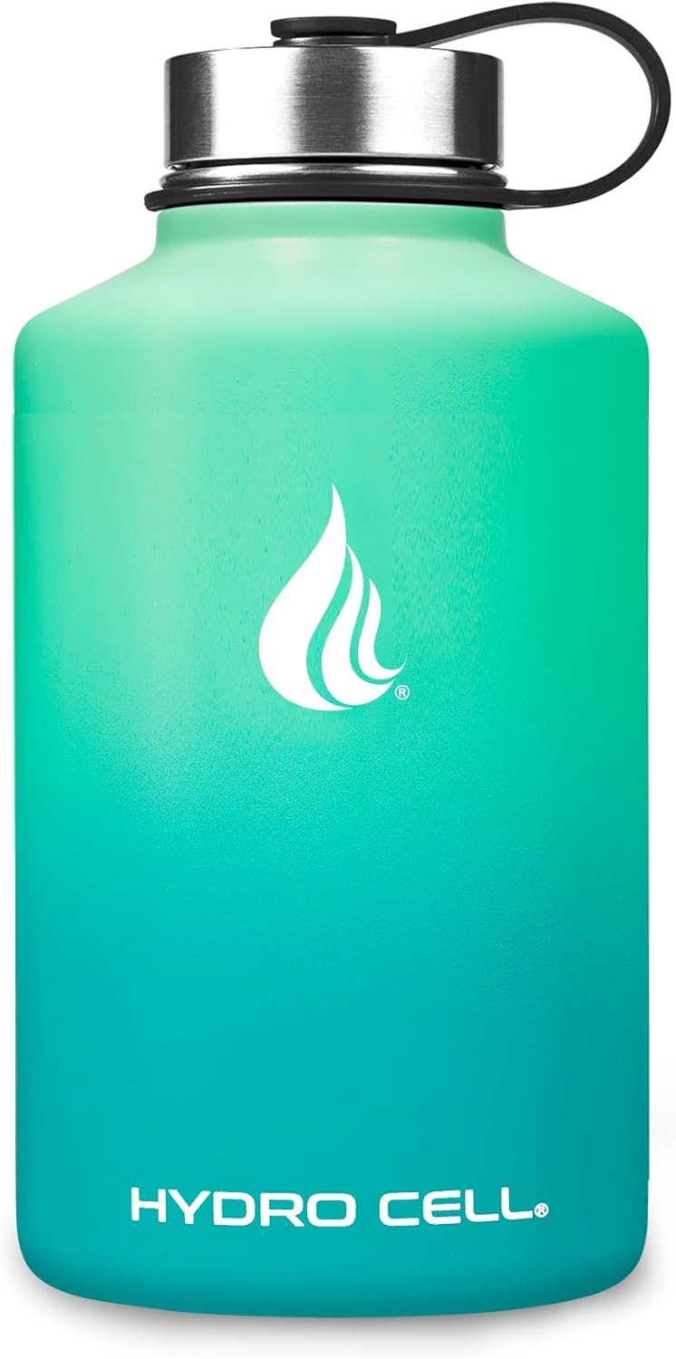 HYDRO CELL Stainless Steel Insulated Water Bottle with Straw - For Cold & Hot Drinks - Metal Vacuum Flask with Screw Cap and Modern Leakproof Sport Thermos for Adults (Mint/Green 64oz)