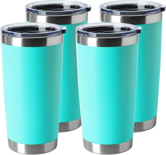 HASLE OUTFITTERS 20oz Stainless Steel Tumblers Bulk, Insulated Travel Cup with Lid, Double Wall Vacuum Coffee Mug for Cold & Hot Drinks 4 Pack, Light Blue