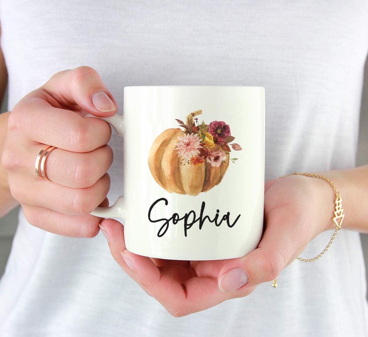 Andaz Press Personalized Fall Burgundy Marsala 11oz. Ceramic Coffee Tea Mug, Custom Name, 1-Pack, Pumpkin Floral Graphic, Birthday, Friend, Family, Coworker, Autumn Season, Festive Thanksgiving Ideas