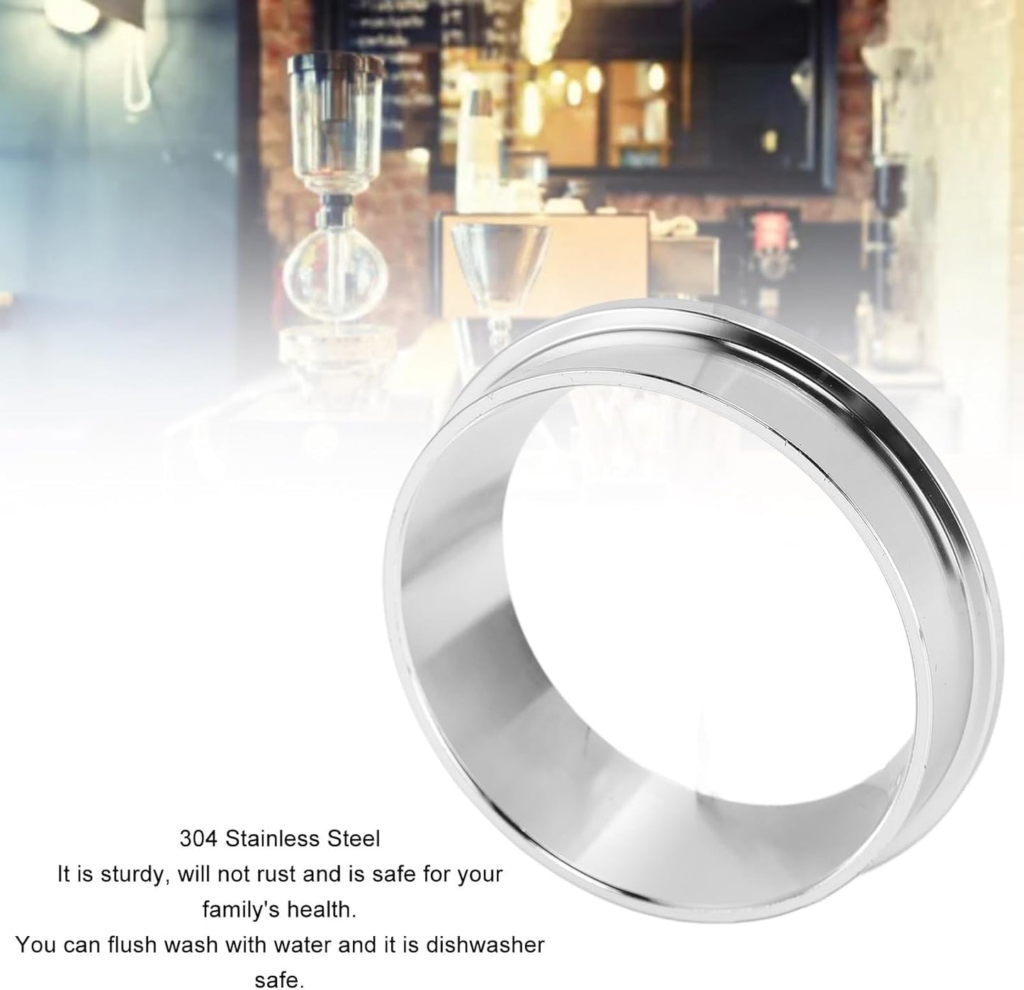 57.5MM Espresso Dosing Funnel, 304 Stainless Steel Coffee Dosing Ring Catcher Ring, Universal Coffee Dosing Ring Replacement for Home Coffee Machine Tools(Silver)