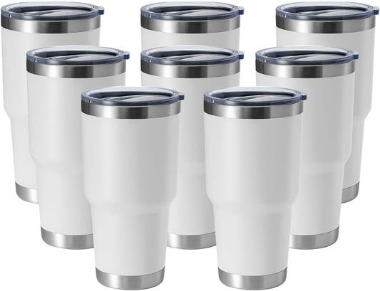 HASLE OUTFITTERS 30oz Stainless Steel Tumbler, Double Wall Vacuum Insulated Travel Mug Tumbler, Durable Insulated Coffee Mug, Gift Box Set (White, 8)