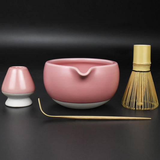 Artcome Complete Matcha Tea Ceremony Kit - Bowl, Whisk, Whisk Holder, Tea Scoop - For Usucha, Koicha, Matcha Latte (Pink)