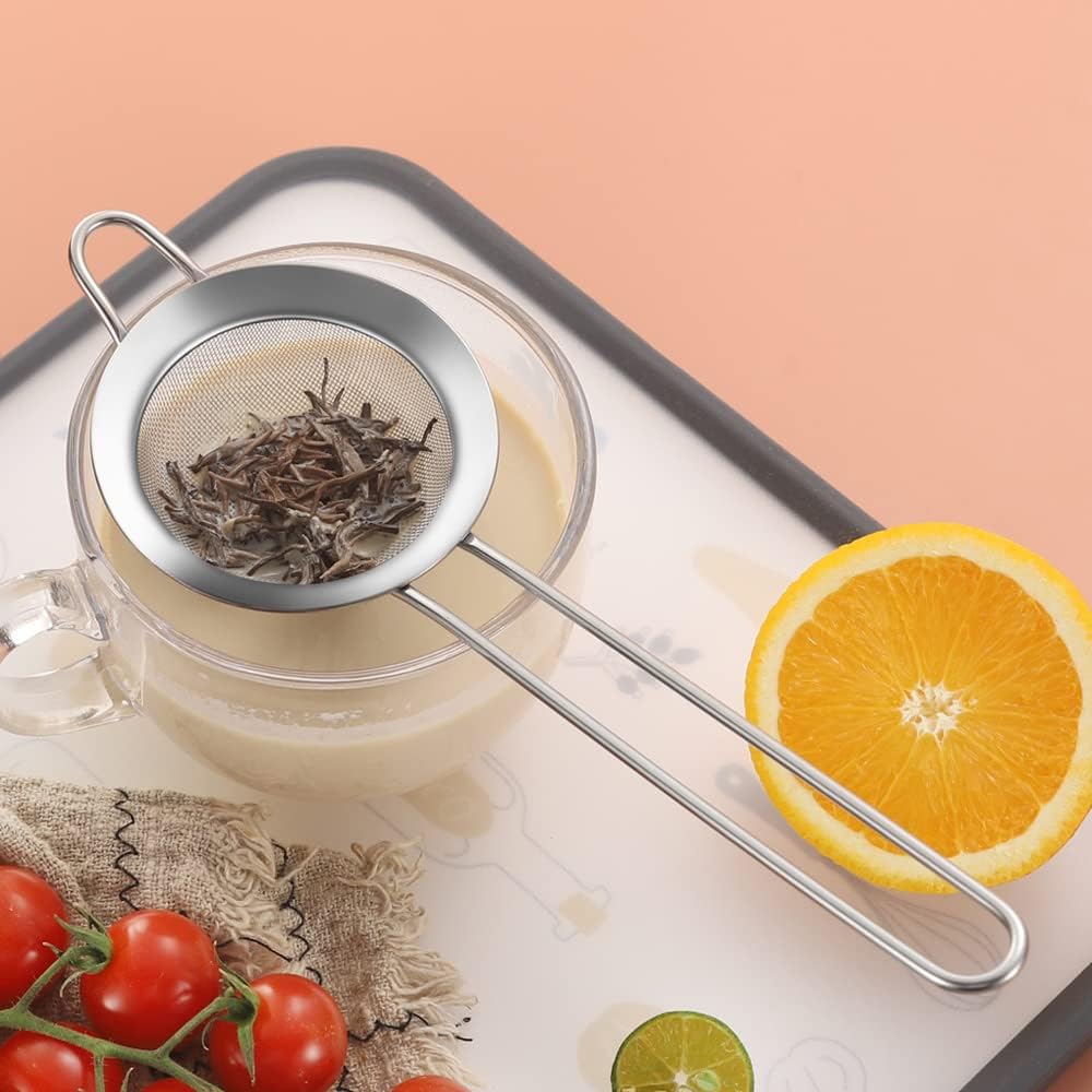 304 Stainless Steel 3.15 inch Fine Mesh Strainers for Kitchen, Colander-Skimmer with Handle, Sieve Sifters for Food, Tea, Rice, Oil, Noodles, Fruits, Vegetable 3inch