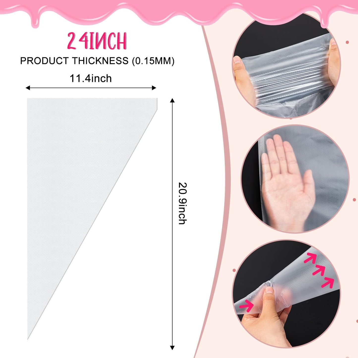 24 Inch Extra Large Piping Bags Disposable, 120Pcs Thickened Icing Piping Bags, Food Grade Cake Decorating Bags for Dessert, Pastry, Cookies, Cupcake Decorating