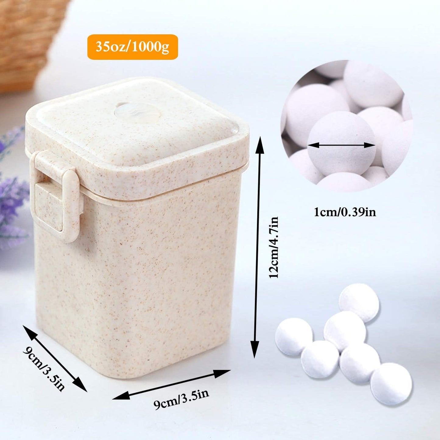 2.2Lb Ceramic Pie Weights Baking Beans Pie Crust Reusable 10mm Weights Natural Ceramic Stoneware with Wheat Straw Container (35 Oz Total) (White)