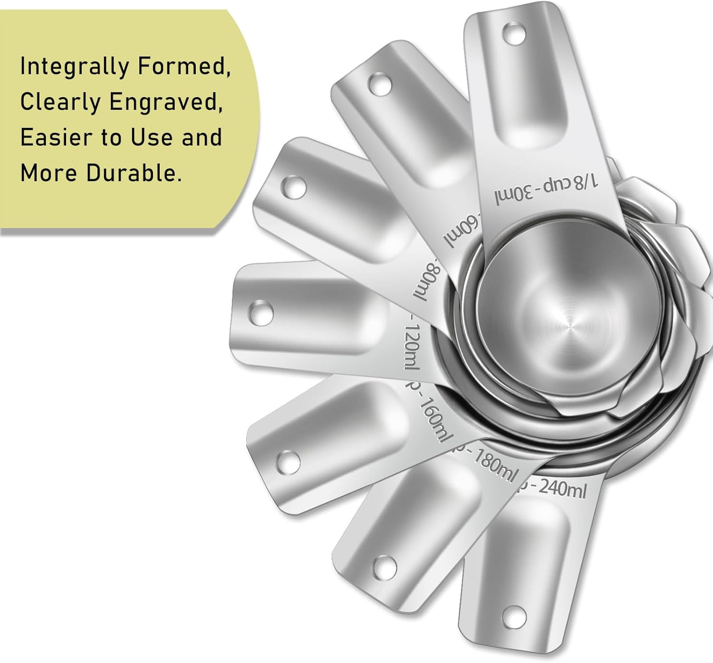 2PCS 1/8Cup (30ml, 1oz) Single Measuring Cup, Stainless Steel Measure Scoop, Metric and US Measurement, Heavy Duty, Dishwasher Safe