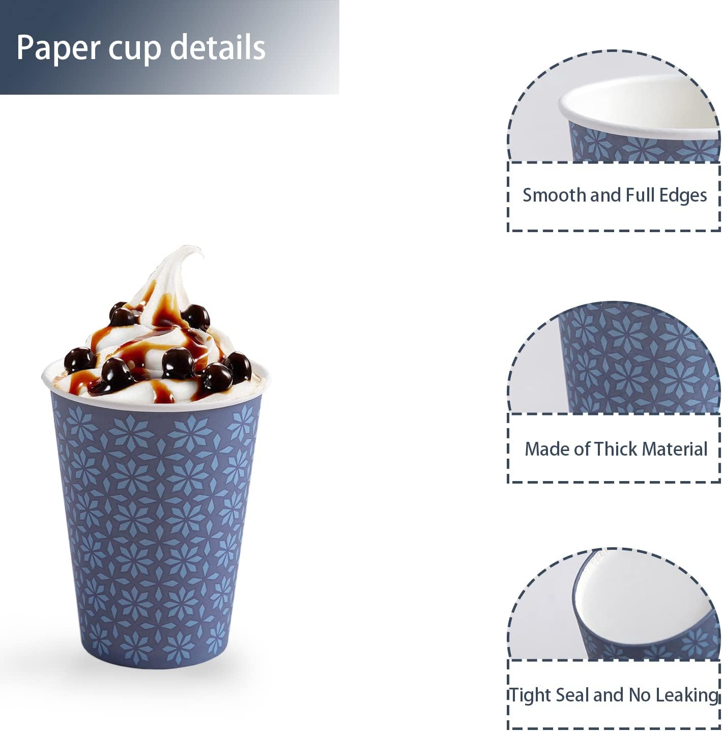 240 Pack 12 oz Disposable Paper Cups, Hot/Cold Beverage Paper Drinking Cups, Navy Floral Paper Coffee Cups 12 oz for Home-use, Office, Restaurant and Events