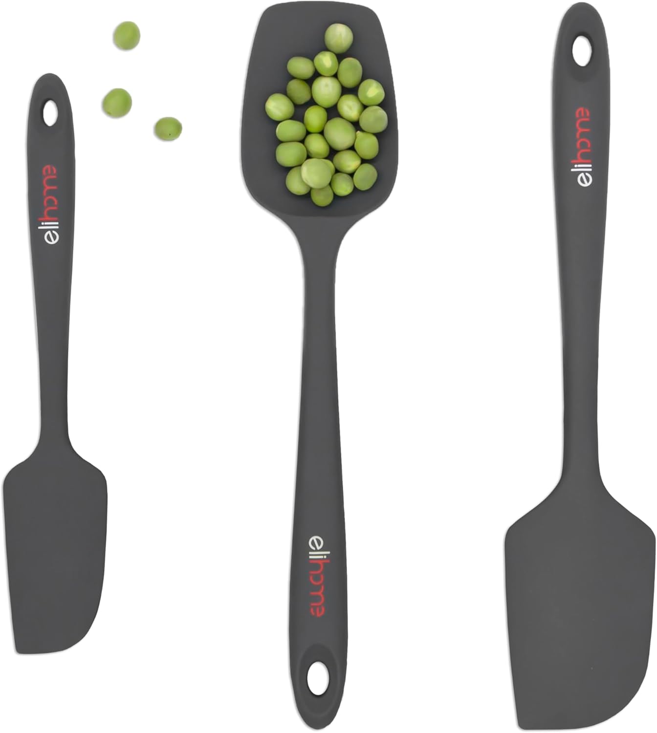 Elihome Chef Series 3 Piece Silicone Spatula Set - 600°F Heat Resistant Non Stick Rubber Kitchen Scraper Spatulas for Cooking, Baking, and Mixing – BPA Free and LFGB Certified Silicone (Grey)