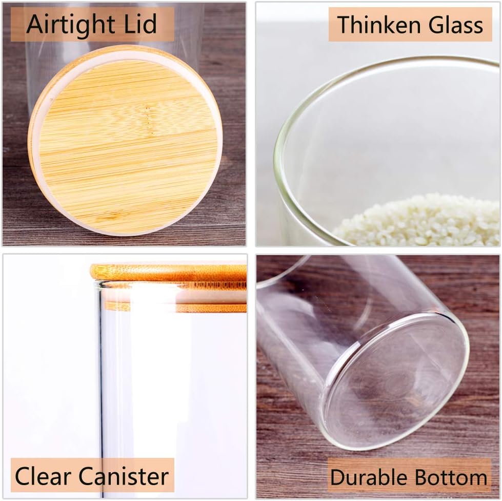 Glass Rice Storage Containers, 60 FL OZ (1800ml) Kitchen Food Jars with Airtight Lid, Stackable Clear Pantry Canister for Coffee Bean, Pet Treat, Flour, Loose Tea and More