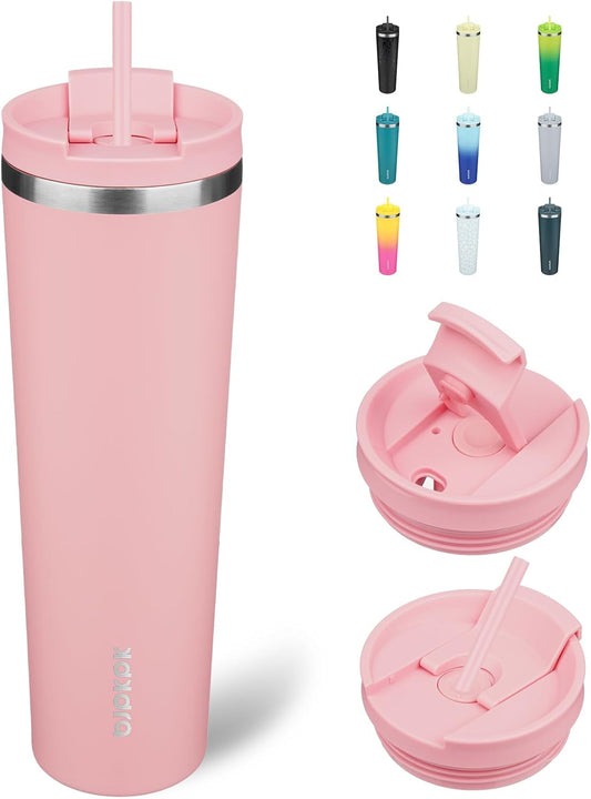 BJPKPK 34oz Tumbler With lid And Straw Stainless Steel Travel Coffee Mug Insulated Tumblers Cups,Light Pink