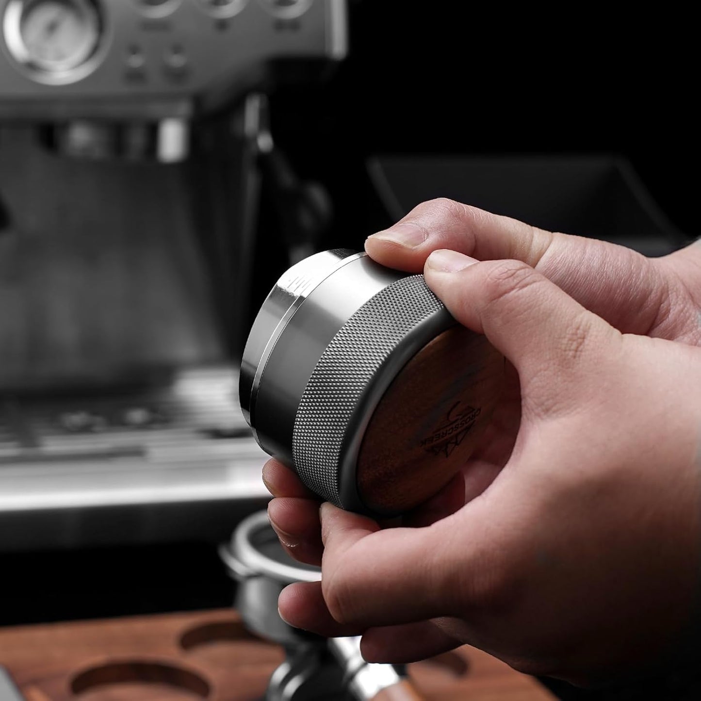 CrossCreek 54mm Espresso Distributor | Adjustable Depth Distribution Tools Fits 54mm Breville Portafilter | Stainless Steel & Walnut Coffee Distributor | Espresso Machine Accessories for Coffee Bar