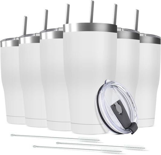 6 Pack 30oz Stainless Steel Tumblers Bulk Reusable Travel Mugs with Lid, Double Wall Powder Coated Coffe Cup for Home, Office, Outdoor Suitable for Vehicle Cup Holders