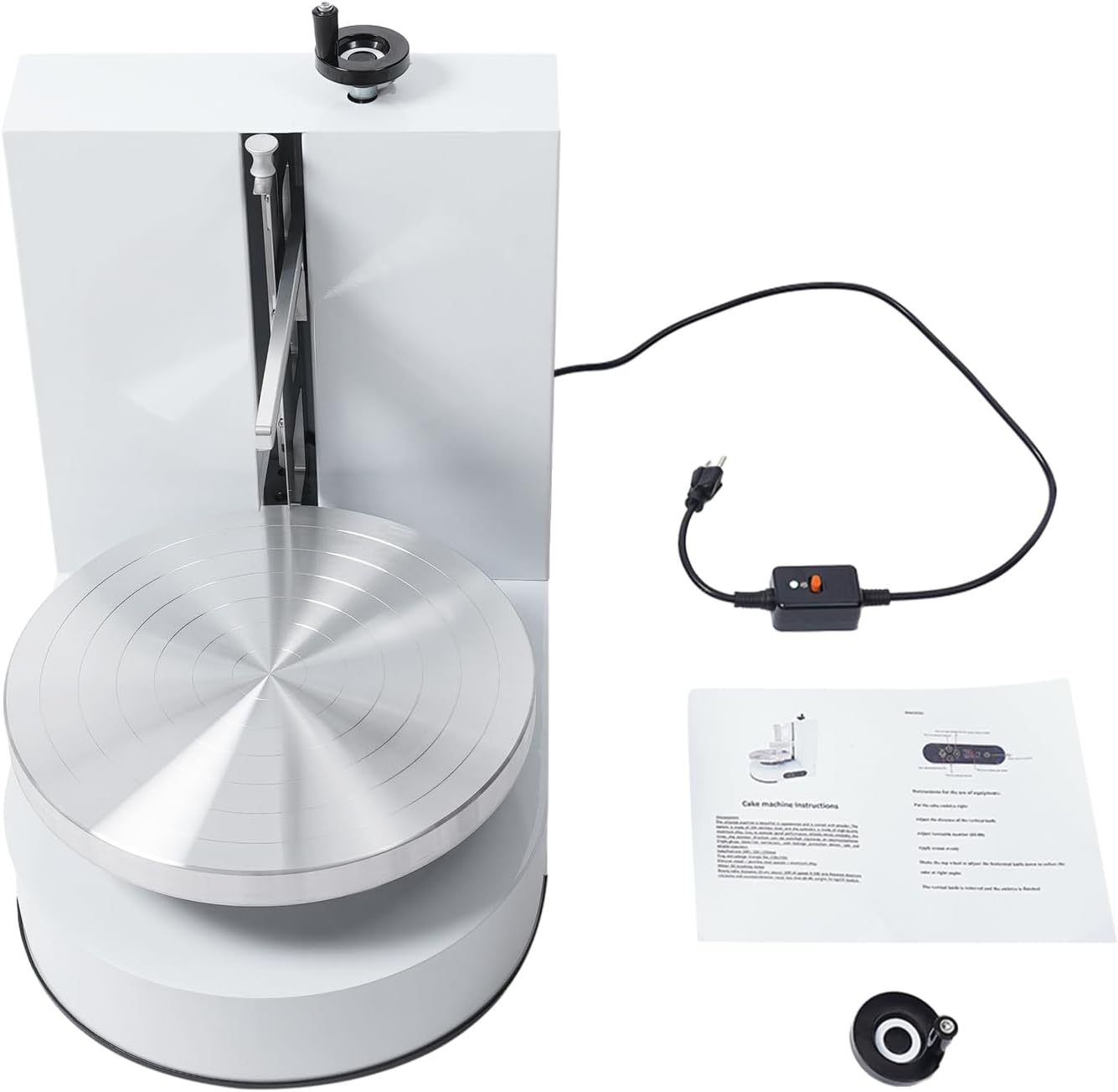 Birthday Cake Cream Smooth Coating Decoration Machine 110-220V, Cake Cream Spreading Machine Applicable 4-12in Cake, 60-320rpm Adjustable Cake Decorating Machine for Cake Shops, Dessert Shops (White)