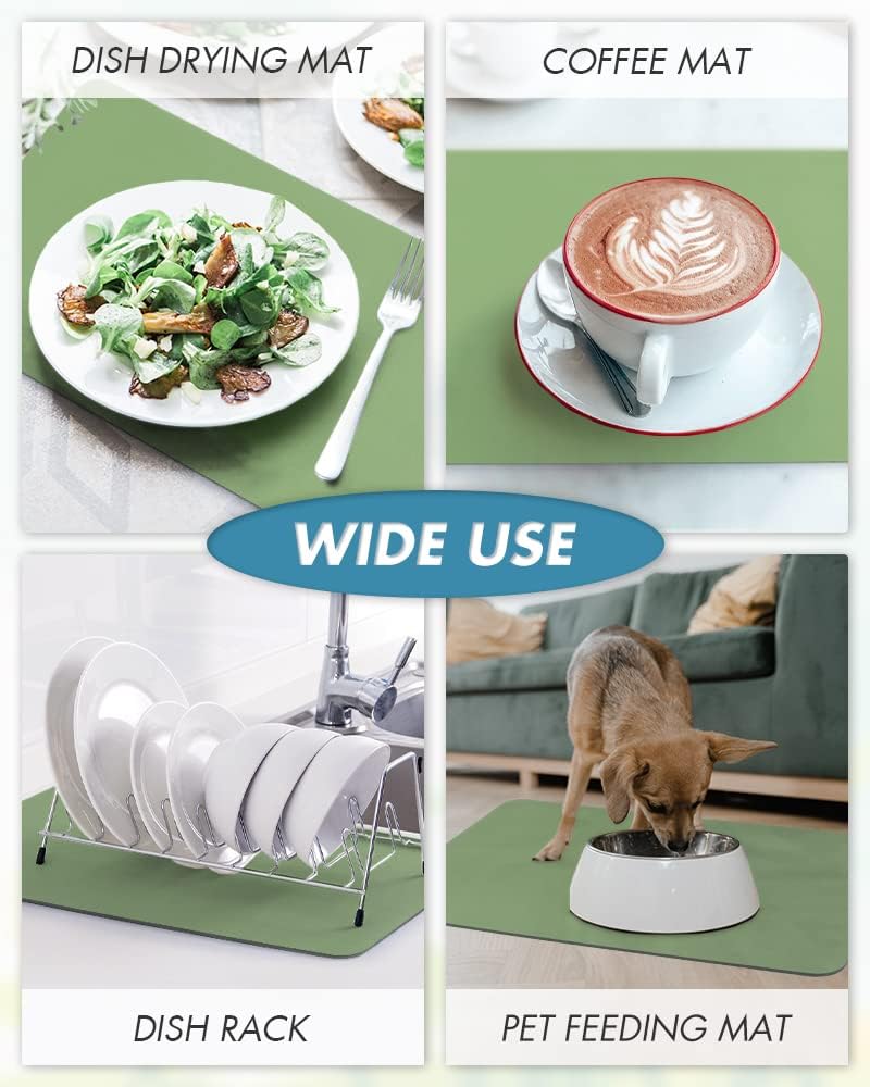 AMOAMI Coffee Mat - Hide Stain Rubber Backed Absorbent Dish Drying Mat for Kitchen Counter - Fits Under Coffee Maker or Machine