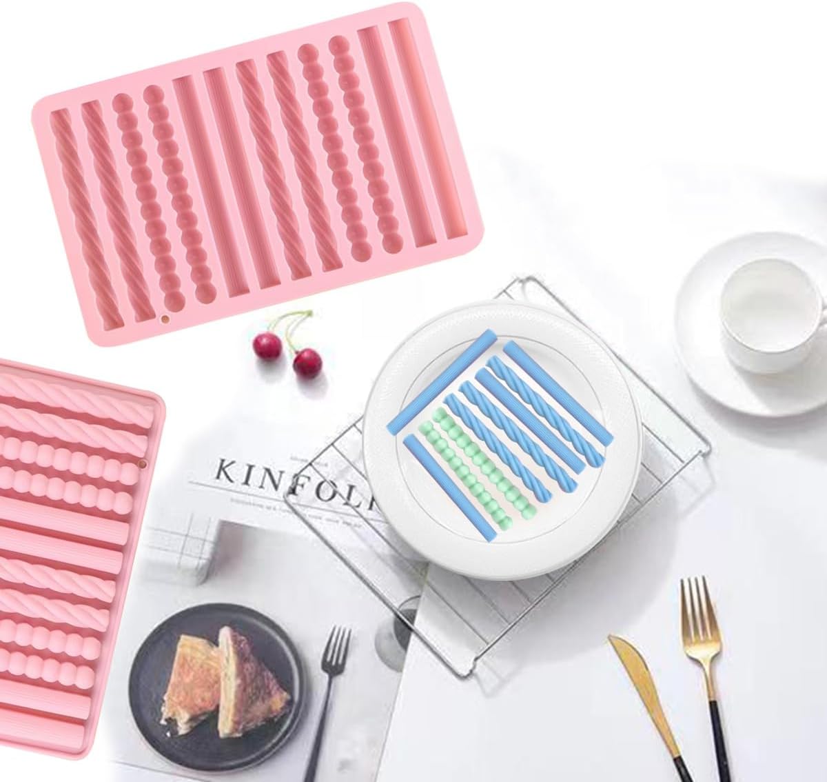 2Pcs oat bar mold - 12 long biscuit molds- Chocolate silicone mold for baking candies/energy bars, cheesecake, dried fruit cereal cookies (2, Pink)