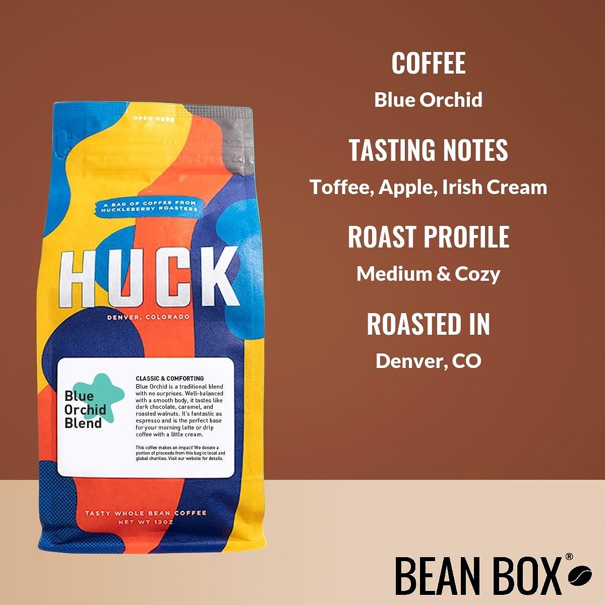 Blue Orchid - Roasted by Huckleberry Roasters - Whole Bean Coffee - 12 Ounce Bag