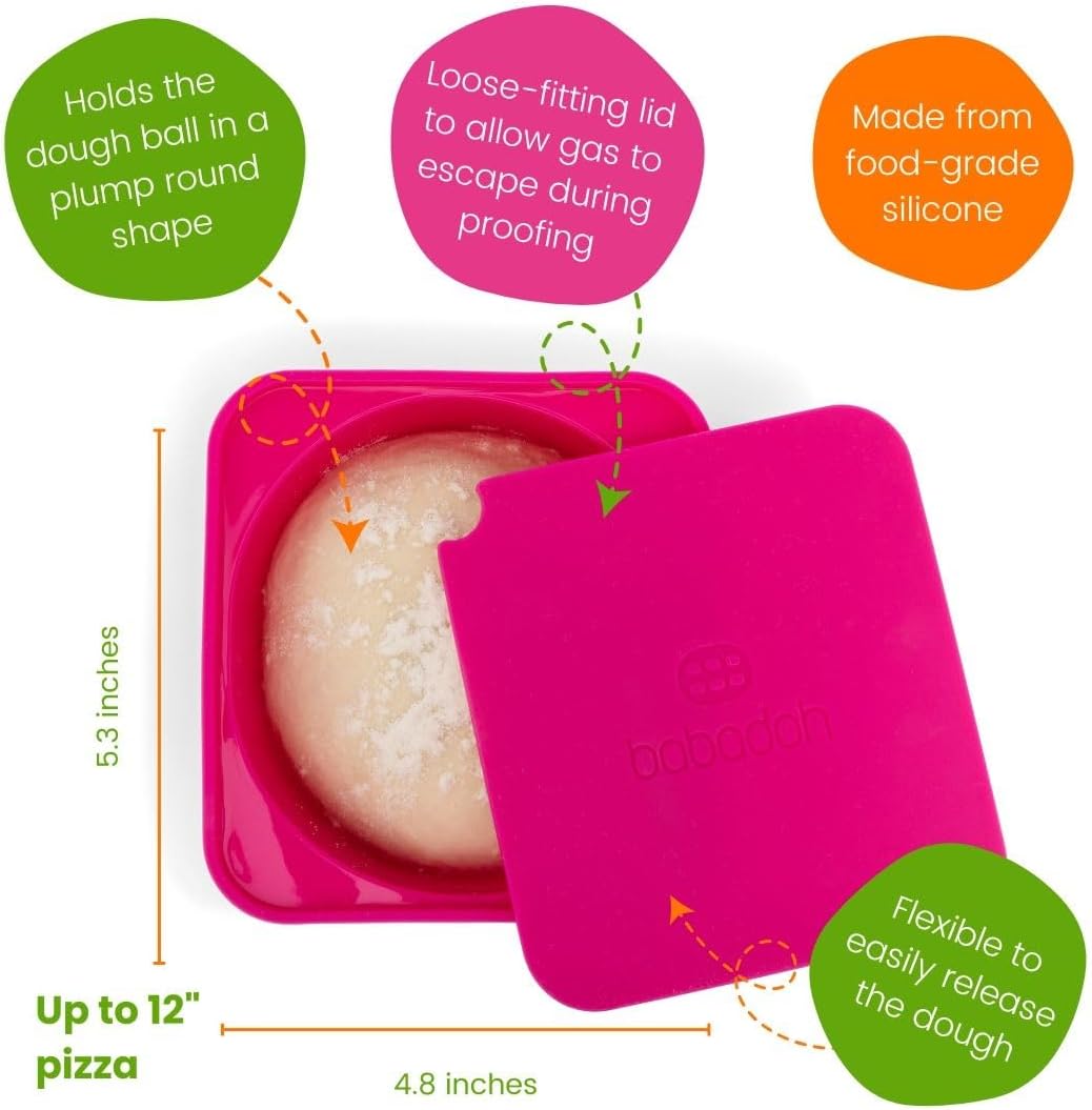 Babadoh Pizza Dough Proofing Silicone Containers with Lids | Pizza Making Accessories | The Perfect Pizza | Set of 3 | Multi Bright (1 Berry, 1 Orange, 1 Lime) | Original Size (make 12" Pizzas)