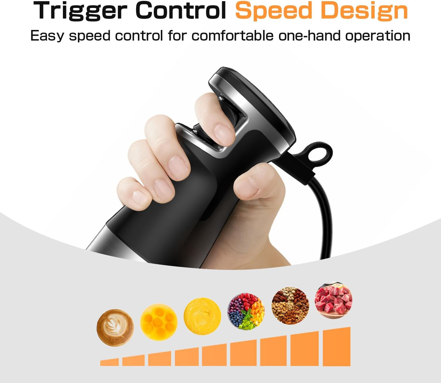 Immersion Blender Handheld 1100W - 3 in 1 Hand Blenders Set with Trigger Speed Control Stainless Steel Emulsion Stick with Whisk and Milk Frother, Emulsifier for Kitchen for Soup, Smoothie, Puree