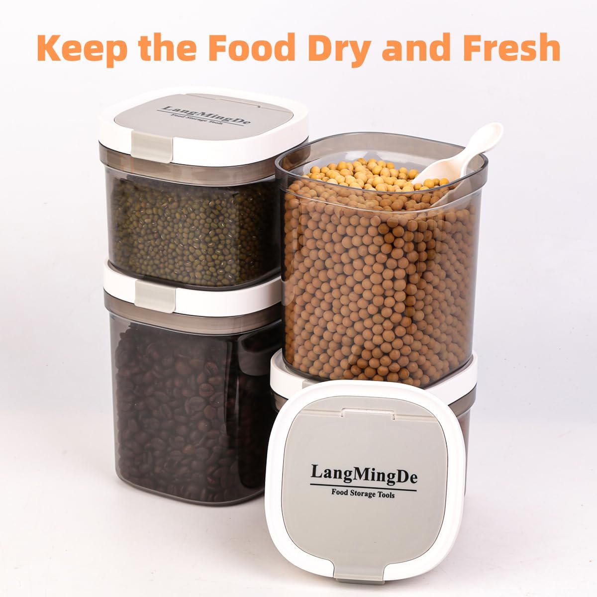 4PCS Coffee Storage Containers, BPA Free Plastic Kitchen Canisters Set for Ground Coffee, Spices, Herbs, Candy, Snacks, FA-G310074