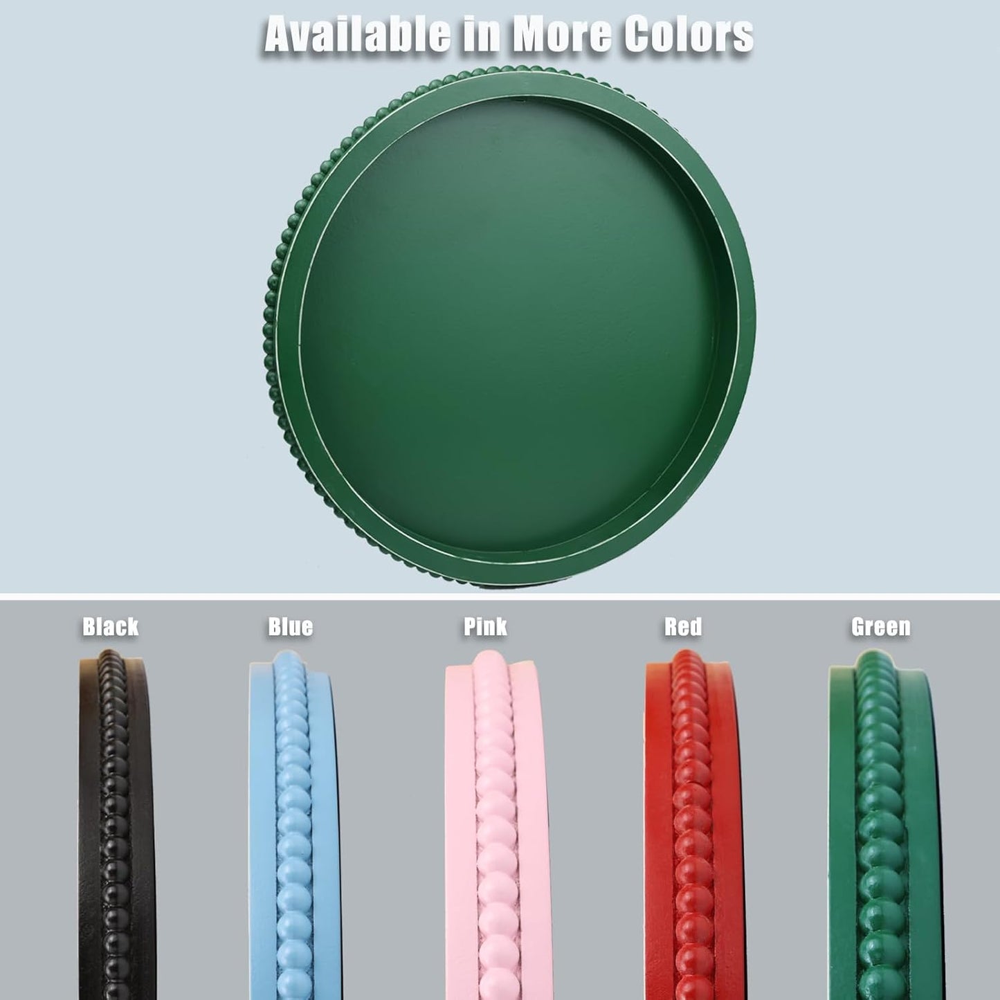 Green Round Wood Decorative Ottoman Tray for Coffee Table Kitchen Counter, Living Room, Handcrafted Green Wooden Serving Tray for Table Centerpiece